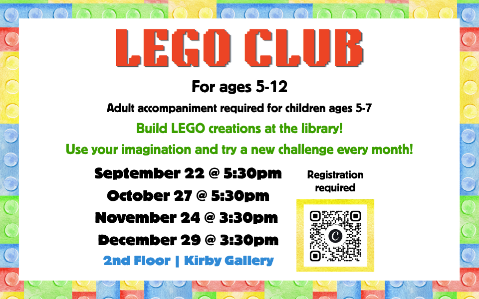 Lego Club for Kids - program dates for September through December  2026