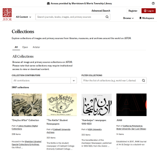 A preview of JSTOR's Collection List webpage, which lists collections individually.